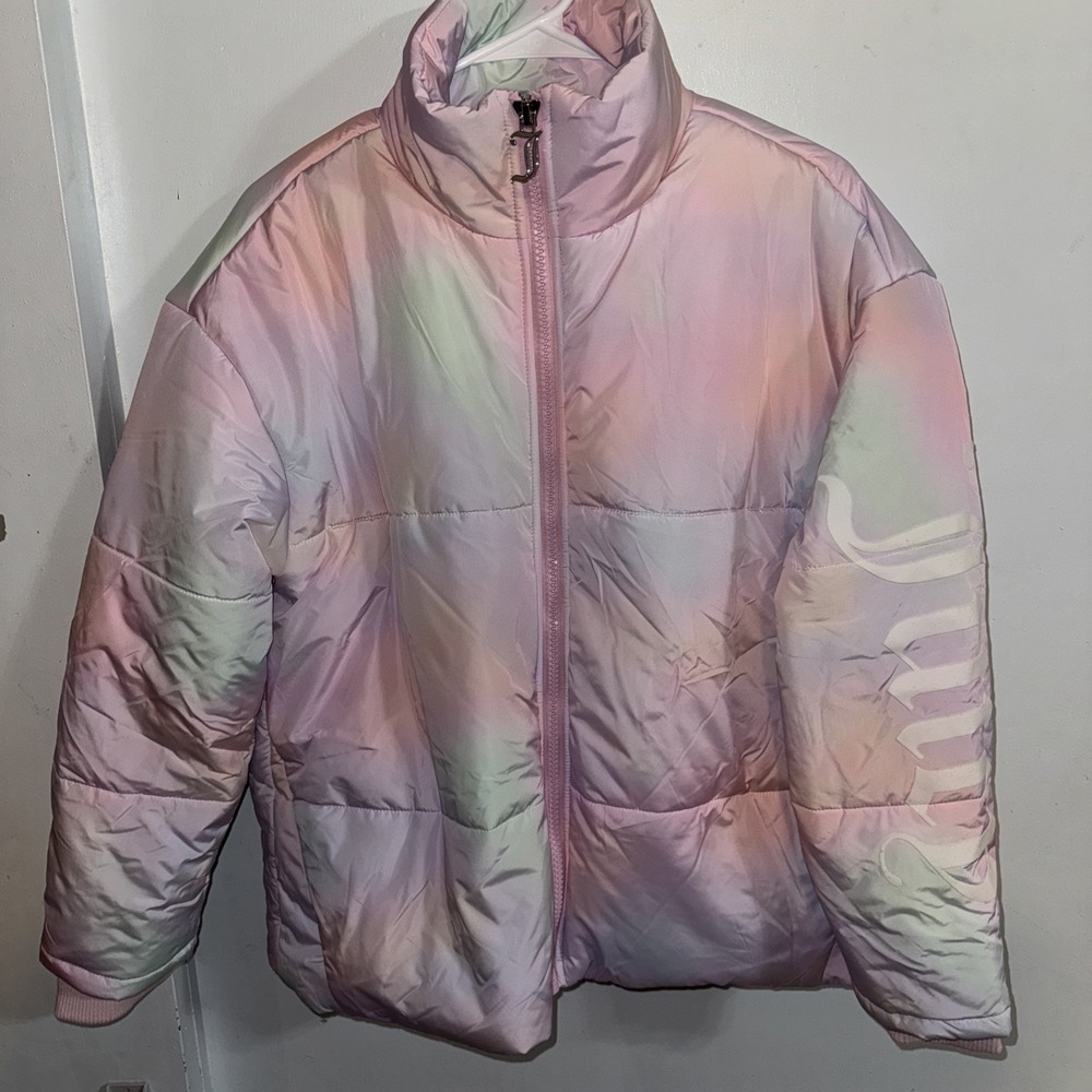 Juicy Couture Avalon Cotton Candy Pastel Rainbow Puffer Jacket Size Medium NWT